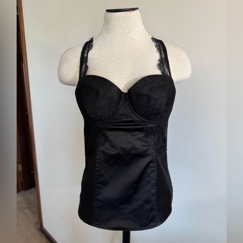 GUESS Black Lace Corset Bra Bralette Bustier Top Cami Straps Large NWOT - Picture 2 of 5